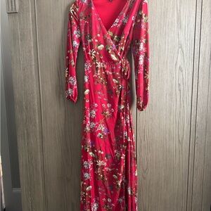 Gianni Bini Red and Pink Wrap Dress with V-Neck